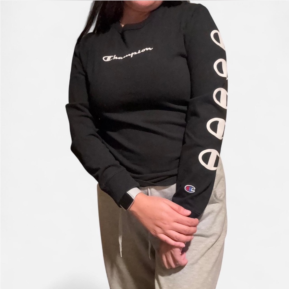Champion Women's Black Long-Sleeve with White Logo